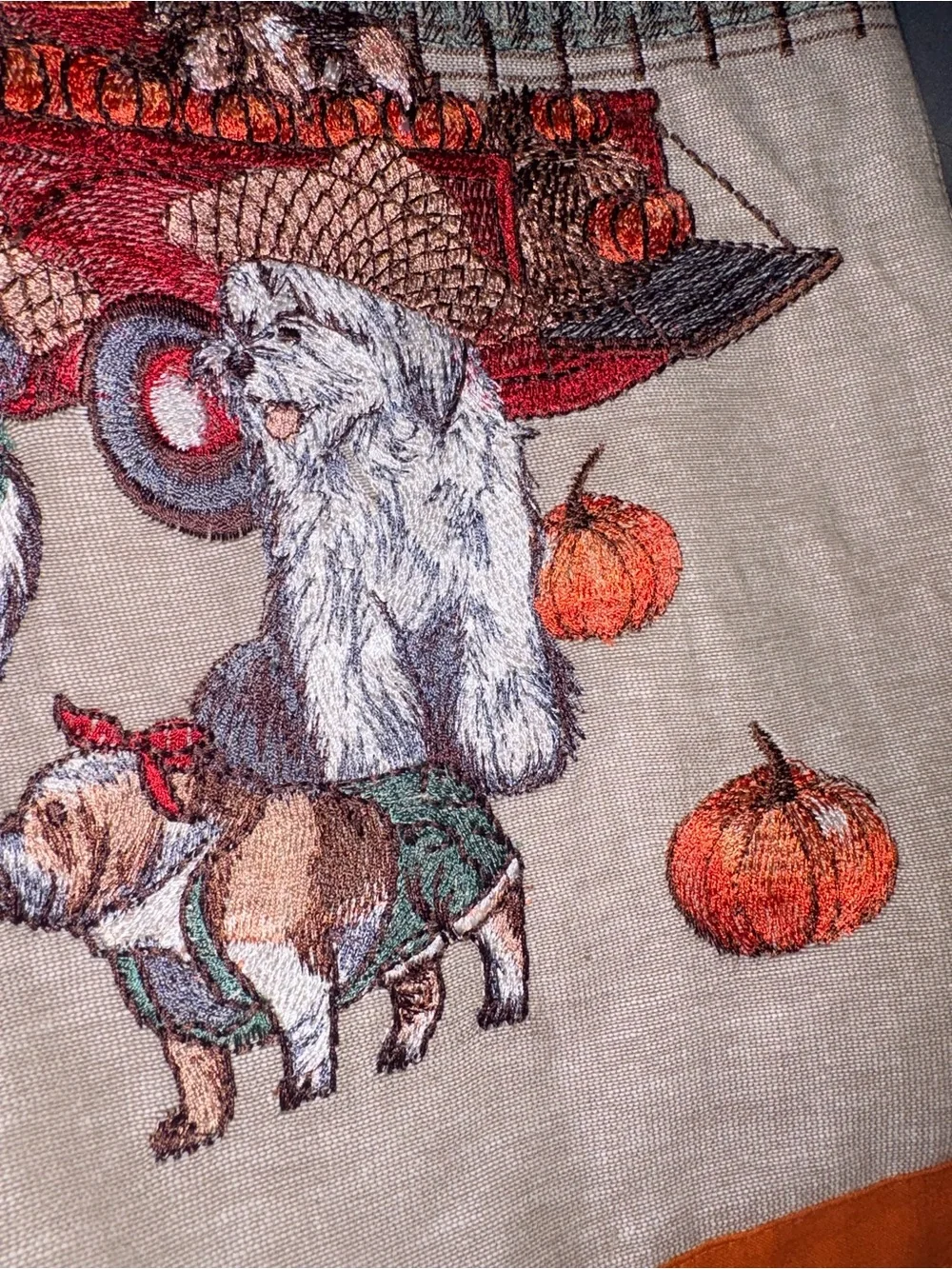 Pier 1 Imports Embroidered Dogs Fall Autumn Halloween Table Runner 13”x72